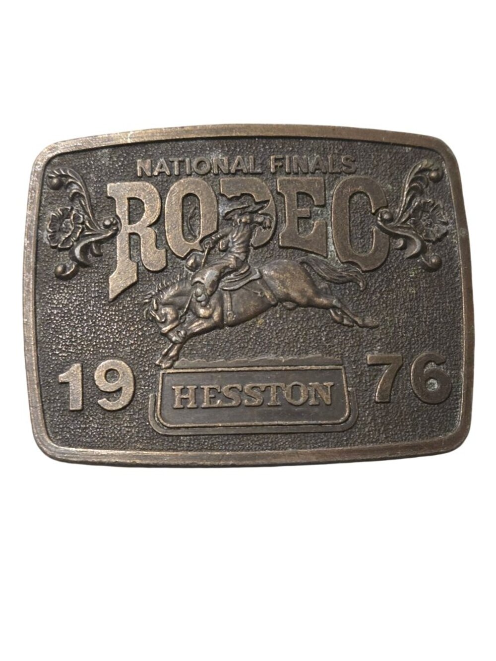 1976 Hesston Rodeo Belt Buckle Vintage NFR Saddle Bronc Cowboy Western Rodeocore
